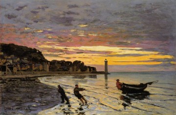  Arco Pintura al %C3%B3leo - Acarreando un barco a tierra Honfleur Claude Monet